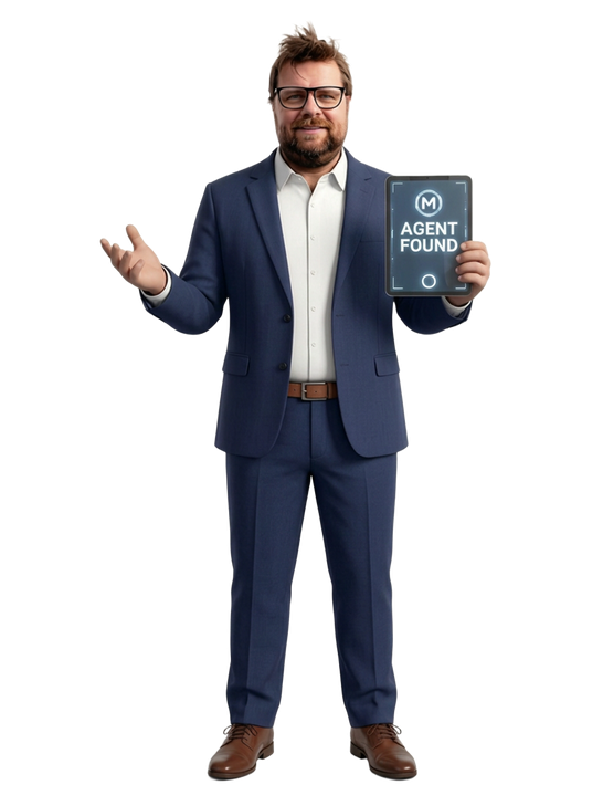 Market Match guide holding a tablet showing an agent match
